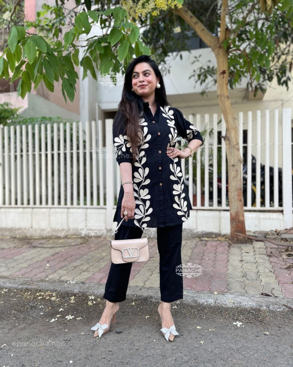 Black Embroidered Cotton Co-Ord Kurta Set